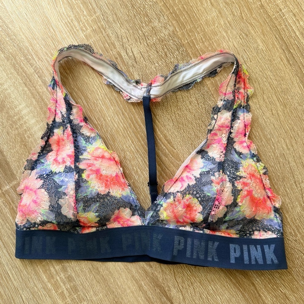 PINK Victoria's Secret NWOT Multicolor Floral Lace Bralette Size Medium